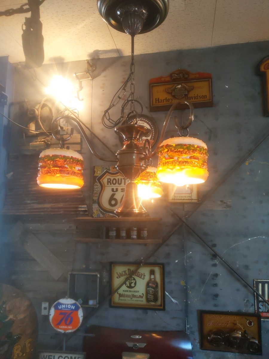 American Diner Burgers Ceiling Light 3-Light Chandelier Type Ceiling Light #Store Fixtures #Dining Light #Hamburger Lamp, handmade works, interior, miscellaneous goods, others