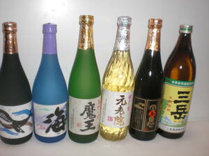 鹿児島産本格芋焼酎／魔王、元老院、白玉の露、三岳、海、くじら６銘柄セツト価格