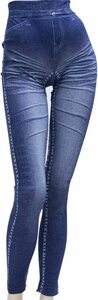  Denim pattern leggings light Denim blue L~LL size 