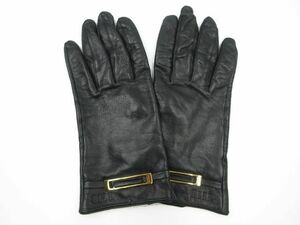 * ELLE L lady's glove gloves black × Gold metal fittings leather simple plain uniform carriage 140 jpy 