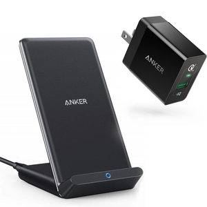 Anker PowerWave 10 Stand 改善版 ワイヤレス充電器 ＆ Anker PowerPort+1 18W USB急速充電器 PSE認証済 PowerIQ搭載 折りたたみ QC3.0対応