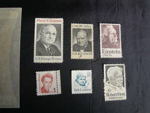アメリカ　著名人（アインスタイン、チャーチル、トルーマン、他）6種（ノリ落ち切手）未使用　同梱可