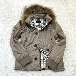 1円【美品 希少Lサイズ】BURBERRY BLACK LABEL バーバリーブラックレーベル ダウンジャケット ノバチェック ファー ビジネス メンズ コート