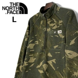 1円～!売切!【正規新品】THE NORTH FACE PRINT GORDON LYONS 1/4ZIP フリース US 登山 厚手ニット 男女兼用(L)カーキ 迷彩柄 181024-40