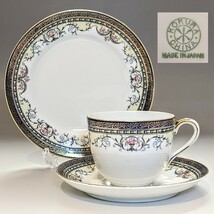 イギリス向け輸出陶磁器　里帰りオールドノリタケ銘品!!　マルキコクラ印　金彩コバルト花籠装飾紋　キャビネットトリオセット_画像3