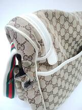 ■GUCCI グッチ 123326 GGキャンバス×レザー ショルダーバッグ ホワイト マザーズバッグ レディース 大容量_画像8