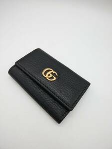 ■GUCCI グッチ GGモーマント 6連キーケース ダブルG ブラック レザー ゴールド金具