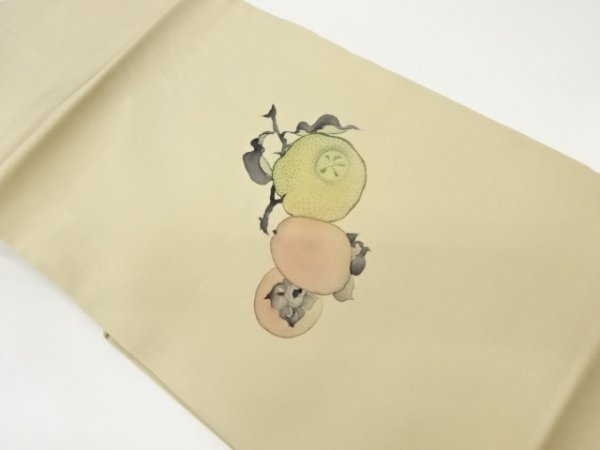 ys6818517 ; Sou Sou Oeuvre de l'artiste Shiose motif de fruits peints à la main Nagoya obi [portant], groupe, Nagoya-Obi, Prêt à l'emploi