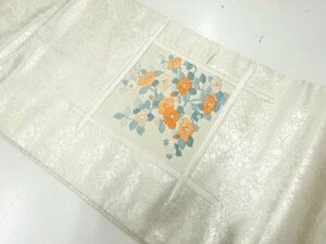 ys6836123; 宗sou 格子に椿模様刺繍名古屋帯【リサイクル】【着】