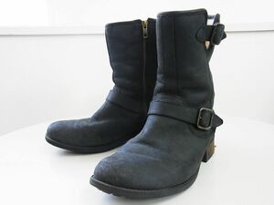 中古品★UGG アグ★ジップアップエンジニアミドルブーツ★ムートンブーツ★US10 26.5cm【1007542】ブラック黒【本物保証】ミリタリーメンズ