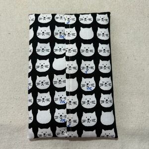 ティッシュ1個付/ポケットティッシュケース/ハンドメイド/猫いっぱい黒2