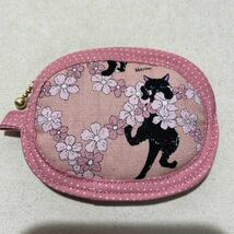 ミニミニポーチ/薬/鍵/ふわふわ/ハンドメイド/黒猫桜ピンク4_画像2