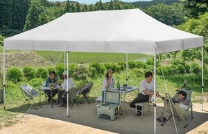 ホワイト ワンタッチタープテント 3×6m 2段階調節 収納ケース 運動会 イベント BBQ アウトドア