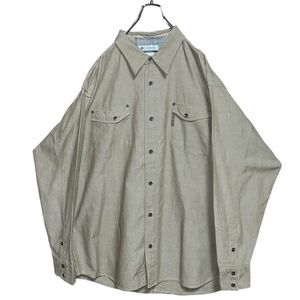 ★オレンジステッチのBIGサイズ★Columbia 長袖シャツ XXL 襟ループ 袖裏柄 アウトドア コロンビア古着 クリーニング プレス済み 1021