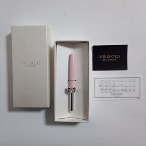 MIKIMOTO ミキモト パール付き リップブラシ リボン/パールピンク×シルバー/携帯用/真珠付き/紅筆/リボンチャーム/販売終了品 