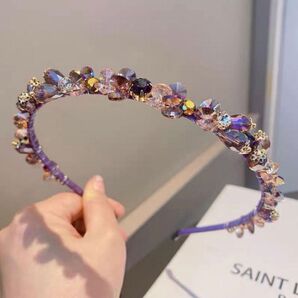 スワロフスキー キラキラ カチューシャ パープル 即日発送