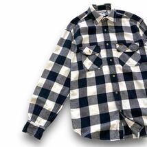 【Carhartt】90s カーハート バッファローチェックシャツ 革ロゴ フランネルシャツ ワークシャツ モノトーンチェック 90年代 白黒 (XL)_画像2