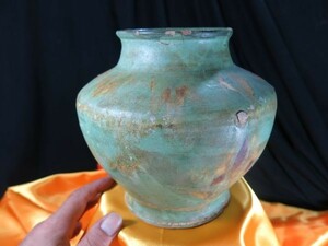 A　緑釉三彩壺　宋時代（遼時代）　10～12世紀　発掘品　陶芸　副葬品　陶器　古代　文化財 パライバトルマリンの色