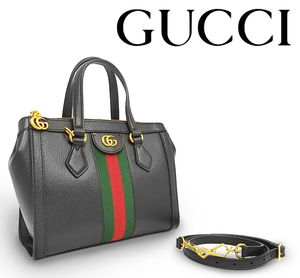 【未使用 超美品】 グッチ GUCCI オフィディア スモールトート 2WAY ショルダーバッグ ハンドバッグ レザー ブラック ゴールド シリアル有