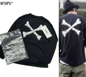 正規品 21AW WTAPS ダブルタップス 212PCDT-LT02S CROSSBONES L S TEE クロス ボーン 長袖 Tシャツ ロンT ブラック 04