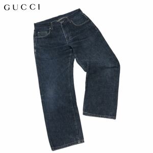 国内正規品 GUCCI グッチ 301-0392-2149 デニムパンツ ジーンズ jeans ロゴ ボタン 革パッチ ヒゲ 48 インディゴ メンズ