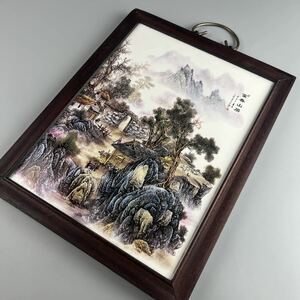 中国 粉彩 陶板 額 中国美術 色絵 陶器 陶板 額 骨董品 美術品 古美術 時代品 古玩