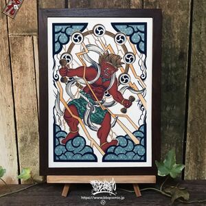 Art hand Auction Bikyuu 的 Rai no Zu(闪电图)B5 尺寸带框架插画艺术 Raijin 日语, 手工制品, 内部的, 杂货, 装饰品, 目的