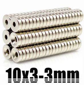 ★ 穴あき 3mm ネオジム 磁石 直径10mm×3mm N35 ［厚み 3mm］【50個セット】★