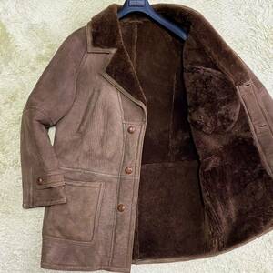 Shearling 肉厚 ムートンコート 裏ボア くるみボタン Lサイズ 羊革 ラムレザー シープスキン ブラウン系 メンズ