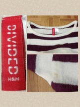 Y2634★H&M★白×紫ボーダー七分袖コットンニット★Sサイズ_画像2