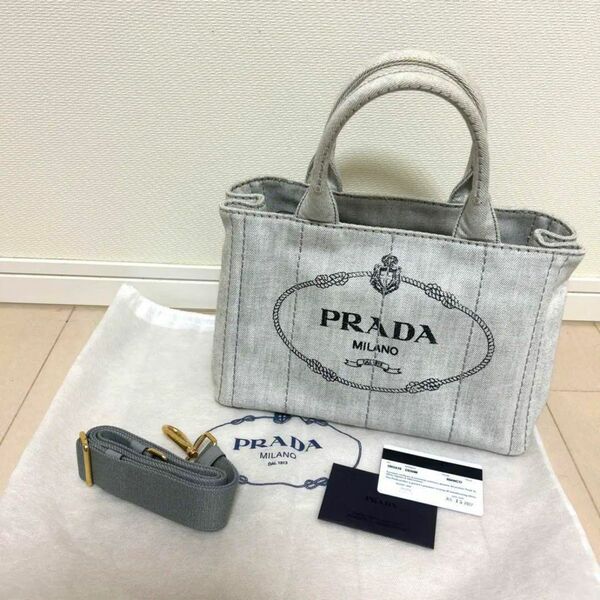 プラダ PRADA カナパ デニム　S 2way 三角ロゴ　グレー