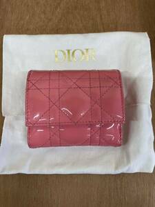 美品 DIOR レディディオール ロータスウォレット パテント ピンク 日本限定