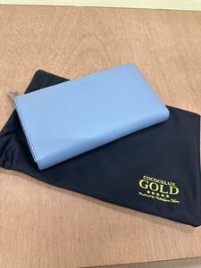 未使用品COCOCELUX GOLD ヘラクレス／GOLD シュリンク　ラウンドファスナーウォレットブルー ／財布 ／ オールレザー ／専用袋付