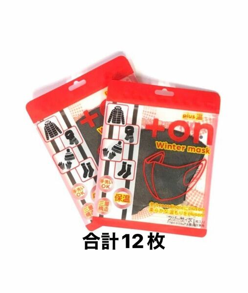 冬マスク 洗えるplus温 +on チャコールグレー6枚ライトグレー6枚　6,600円→600円