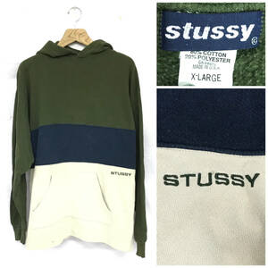 MNC2/17　STUSSY 90s～ パーカー 紺タグ USA製 old オールド ボーダーパーカー 綿ポリ Mサイズ グリーン 