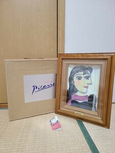 真作 ピカソ 陶板 『 ドラマールの肖像　』　Pablo Picasso パブロ・ピカソ 陶板画 木製 額縁 美術品 壁掛け 皿 飾り皿 飾皿 人物画 有田焼