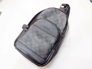 コーチ COACH シグネチャー ボディバッグ グレー/ブラック系 PVC/レザー◆M1844-F39942