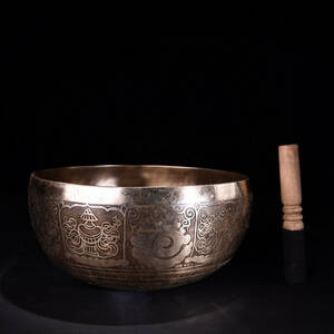 ▽鴻▽ 銅製 經文紋 仏音鉢 置物 古賞物 中国古玩 中国古美術