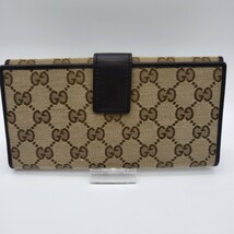 GUCCI グッチ 長財布 財布 GG キャンバス レザー ロゴ 金具 ブラウン ベージュ_画像2