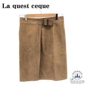 ☆極美品☆ La quest ceque スカート ひざ丈 ベルト ポケット レディース ブラウン 901-662 送料無料