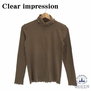 * beautiful goods * Clear impression clear Impression knitted long sleeve frill ta-toru neck pretty Brown F 901-567 free shipping 