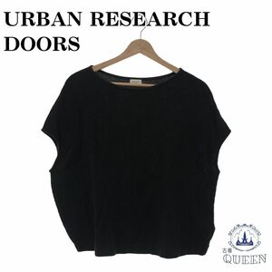 ☆美品☆ URBAN RESEARCH DOORS アーバンリサーチドアーズ カットソー トップス ノースリーブ レディース ブラック 1 麻 日本製 901-73