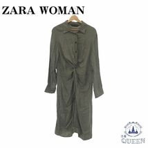 ☆美品☆ ZARA WOMAN ザラウーマン ワンピース 長袖 レディース 膝丈 グレンチェック グレー L 901-91 送料無料_画像1