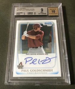 2011 BOWMAN CHROME Paul Goldschmidt RC Auto BGS 9 MINT AUTO 10