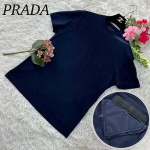 PRADA プラダ S メンズ 半袖 Tシャツ シンプル ネイビー ロゴマーク