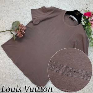Louis Vuitton ルイヴィトン メンズ 男性 XSサイズ 茶 ブラウン 半袖 Tシャツ カットソー ロゴ刺繍 人気モデル 送料無料 人気モデル