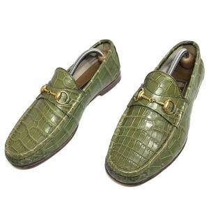 [ Gucci ] подлинный товар GUCCI обувь 28.5cm общий крокодил шланг bit bit Loafer туфли без застежки повседневная обувь wani кожа мужской сделано в Италии 9 1/2