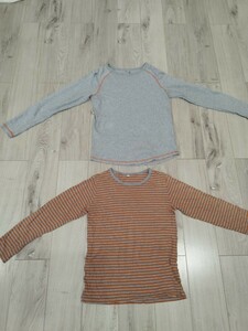 匿名配送】USED GAPKIDS グレー　ロンT 無印良品　ロンT　グレー×オレンジボーダー　長袖　150cm　肌着にも　肌触り良い