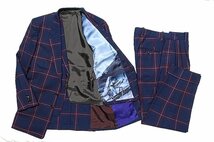 19SS 美品 Paul Smith ポールスミス 海岸プリント裏地 オーバーチェック スリーピース スーツ セットアップ ウール ネイビー メンズ M_画像1