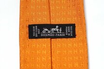 柳田悠岐選手着 美品 HERMES エルメス FACONNEE H ファスネ H柄 シルク ネクタイ オレンジ Hロゴ 絹100% 大剣幅約7.8cm_画像4